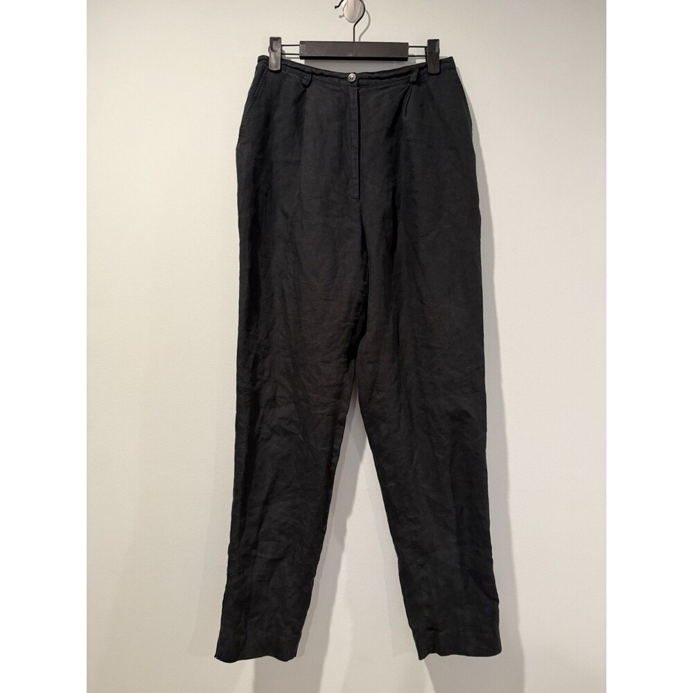 Laura Ashley 100% Linen Pants Womens 27** Black Travel Minimalist Work Vacation